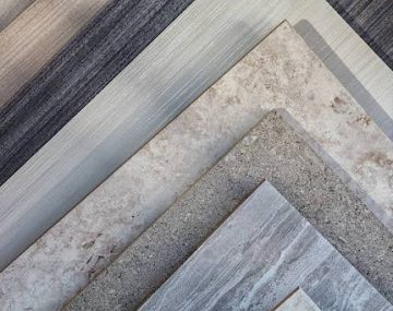 Tile samples in store in rack for display